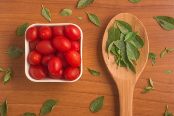 Fresh Basil Leaves and Cherry Tomatoes