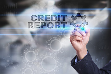 Businessman is drawing on virtual screen. credit report concept