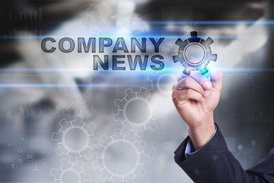 Businessman is drawing on virtual screen. company news concept