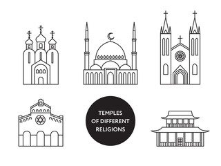 Temples of world different religions. Infographics. Religious buildings. Travel and landmarks - 127422856