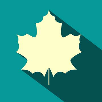 Maple Leaf. Vector Retro Flat Design Autumn Symbol. Long Shadow Icon.