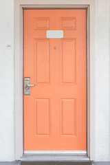Door with handle, lock and viewer