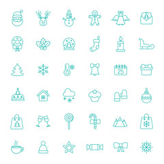 Fototapeta premium christmas xmas new year winter celebration decoration symbol vector outline thin line blue on white background icons set
