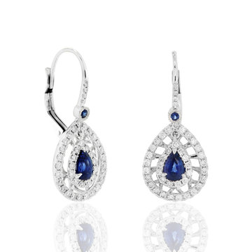 aretes pendientes joyeria en plata  oro con diamantes y zafiros azules  Earrings earrings earrings in gold-plated sterling silver with diamonds and blue sapphires