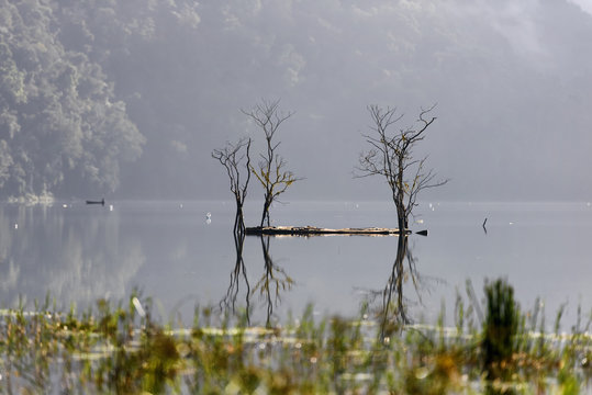 The fishing base is floating on the Lake