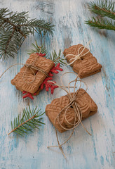 Homemade  cookies and on light old wooden table