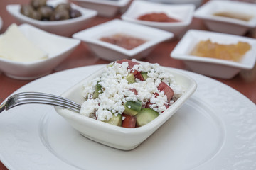 Mediterranean breakfast on table