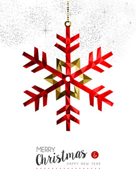 Red snowflake decoration for Christmas card
