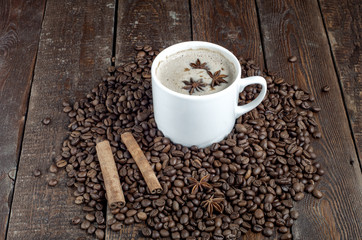 Coffee with cinnamon. anis star