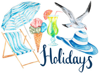 Holidays hand drawn watercolor set. © Ekaterina Planina