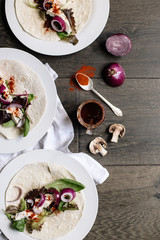 Fajitas on dark wood 