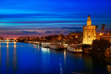 Fototapeta na wymiar Seville sunset skyline torre del Oro in Sevilla