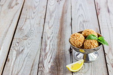 Dessert on a wooden background.
