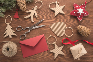 Christmas decoration over wooden background 