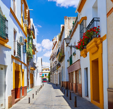 Triana Barrio Facades In Seville Andalusia Spain