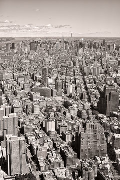 Fototapeta Black and white aerial view of New York City with the midtown sk