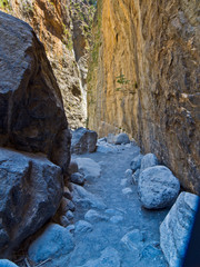 Pathway through gorge to Samaria iron gate, island of Crete, Greece