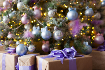 Interior card: Christmas tree and gifts.