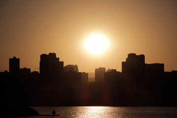 city ​​silhouette at sunset