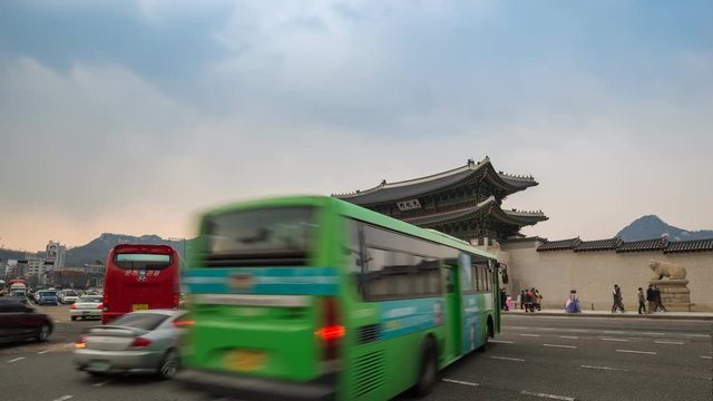 Timelapse at Gwanghwamun Gate, Seoul, South Korea, 4K Time lapse