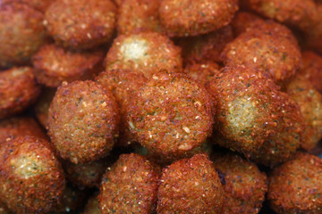 Traditional falafels on retail market display