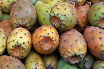 Opuntia cactus fruits sale on retail market stall