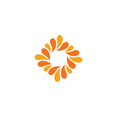 Isolated abstract orange color logo. Rhombus shape logotype. Flower petals icon. Floral decorative sign. Nature element. Vector illustration.