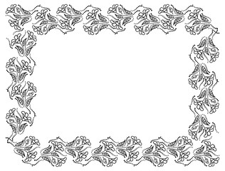 Black and white frame outline decorative flowers. Copy space.