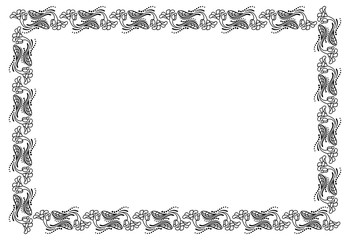 Black and white frame outline decorative flowers. Copy space.