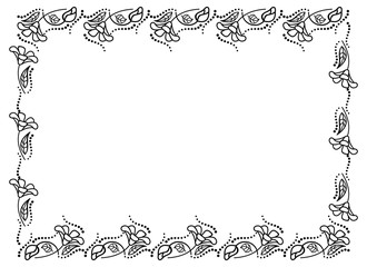 Black and white frame outline decorative flowers. Copy space. 