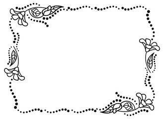 Black and white frame outline decorative flowers. Copy space. 
