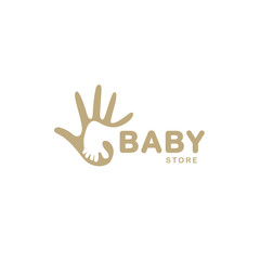 Isolated abstract beige baby foot in adult hand logo. Negative space logotype. Kids shoes store icon. Family sign. Parent and child symbol. Adoption emblem. Charity campaign. Vector illustration.