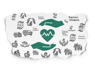 Insurance concept: Heart And Palm on Torn Paper background