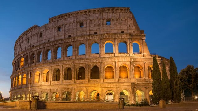 Rome Colosseum timelapse before sunrise, Rome, Italy, 4K Time lapse