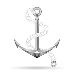 Anchor and rope isolated on white background. Vector illustratio