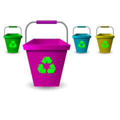 Set of colored plastic buckets for garbage. Vector illustration