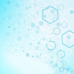 Vector abstract blue background with hexagon shapes and silhouettes.