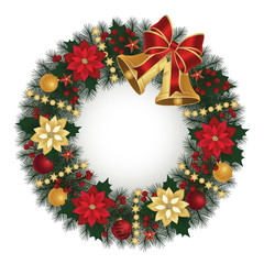 Fototapeta na wymiar Christmas wreath with bells and decorative elements