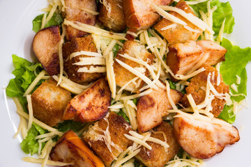 Caesar salad with chicken and croutons