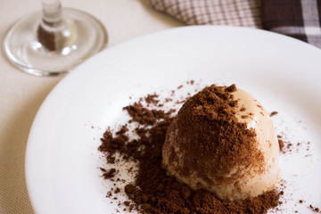 Panna cotta topped with grated chocolate