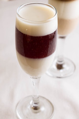Panna cotta with strawberry jam in a glass
