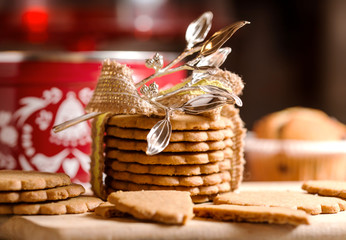 christmas  homemade cookies and silver mistletoe