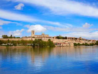 Fototapeta na wymiar Zamora skyline by Duero river of Spain
