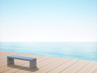 Fototapeta na wymiar Beach lounge - white chair on Sea view minimal lifestyle / Background