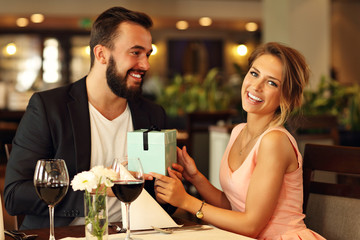 Romantic couple dating in restaurant