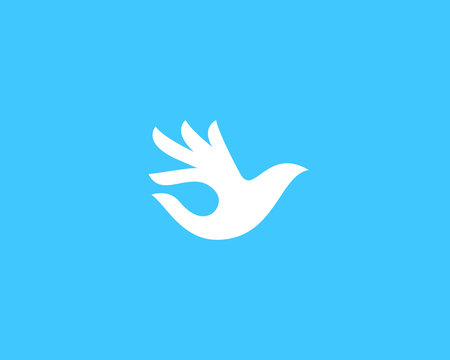 Ok bird vector logo design. Hand palm wings logotype. Fingers dove okay trick negative space idea sine symbol.