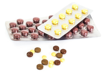 Color pills and medical bottle