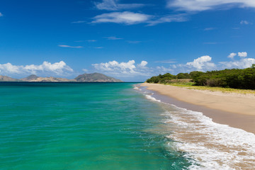 St Kitts from a beach on St Nevis in the Caribbean