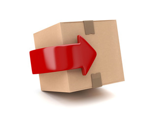 3D cardboard with red arrow isolated