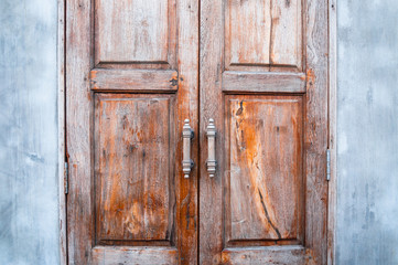 old wooden door brown retro, Thai design craft door background